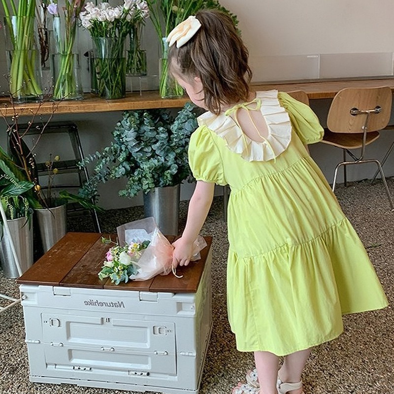 Se7en Đầm Công Chúa Mùa Hè Tay Phồng Hở Lưng Cổ Búp Bê Phong Cách Hàn Quốc Cho Bé Gái