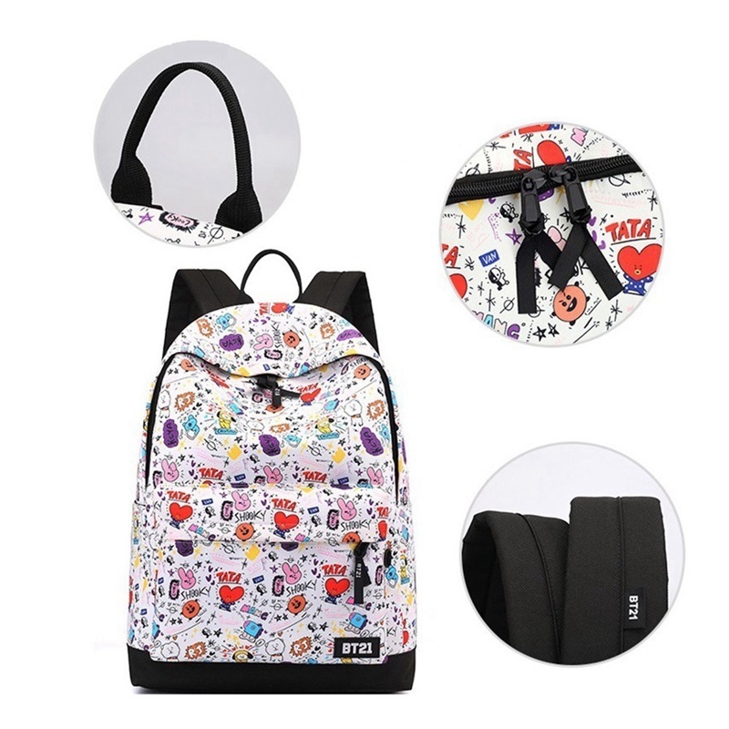 Ba Lô Canvas Họa Tiết Hoạt Hình BTS BT21 Nhiều Màu Sắc Thời Trang