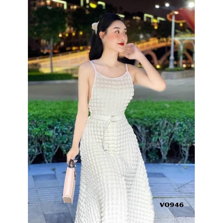 Váy trắng 2 dây xốp nổi kèm đai phong cách Hàn Quốc CAMA STORE M387