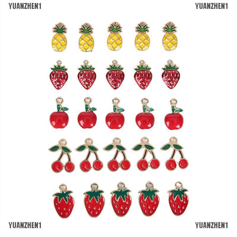 1 [Yuanzhen] Set 10 Mặt Dây Chuyền Hình Trái Cherry Bằng Hợp Kim Tráng Men Thủ Công DIY