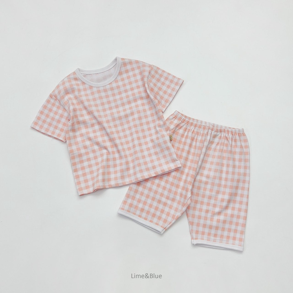 Lime&Blue Bộ đồ kẻ Check Check cho bé trai , bé gái