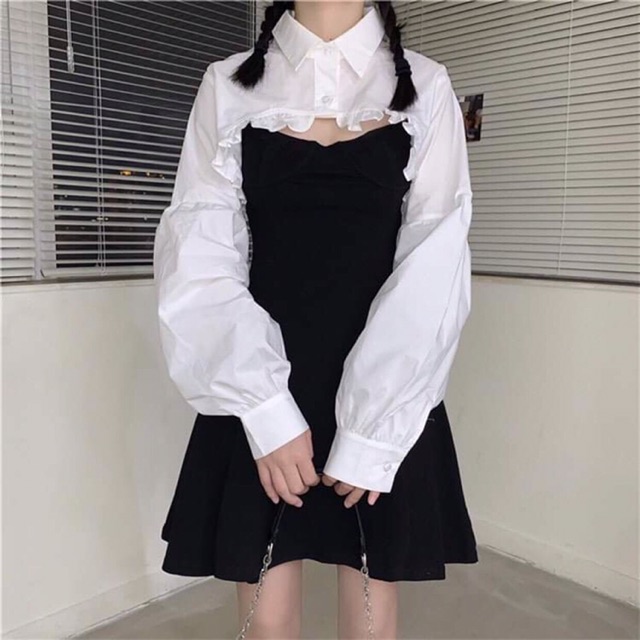 SET ÁO CROP SƠMI + VÁY 2D DÁNG XOÈ HÀN QUỐC | BigBuy360 - bigbuy360.vn