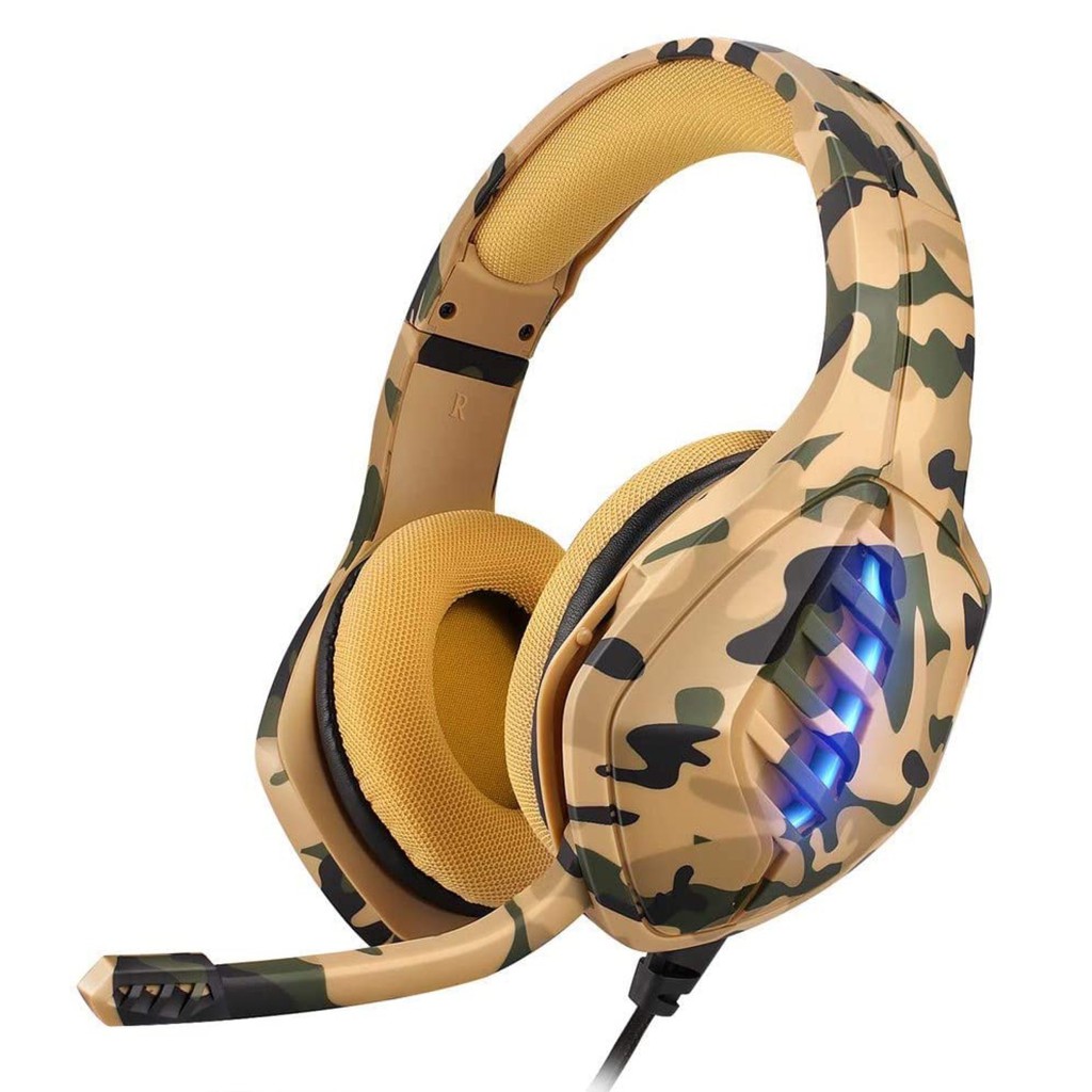 Tai Nghe Chơi Game Chụp Tai Có Micro Giảm Tiếng Ồn Có Đèn Led J1 Họa Tiết Rằn Ri