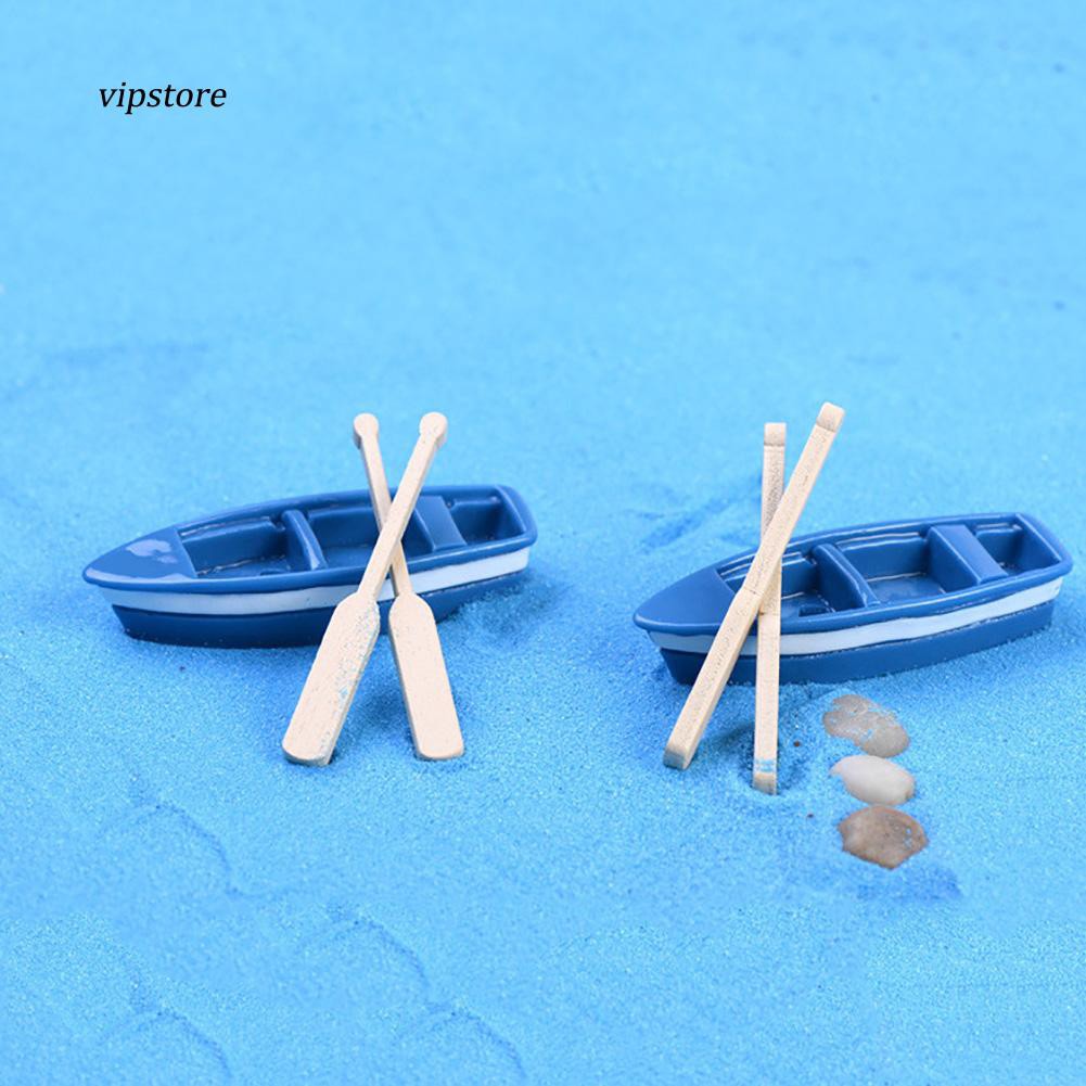 Set mô hình thuyền + 2 mái chèo xinh xắn dùng trang trí tiểu cảnh