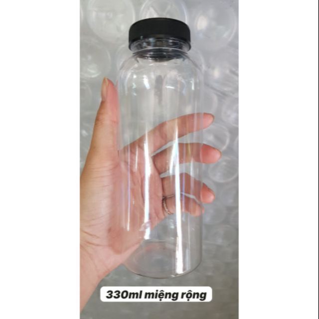 SET 10 CHAI NHỰA TRÒN 330ML NẮP ĐEN MIỆNG RỘNG