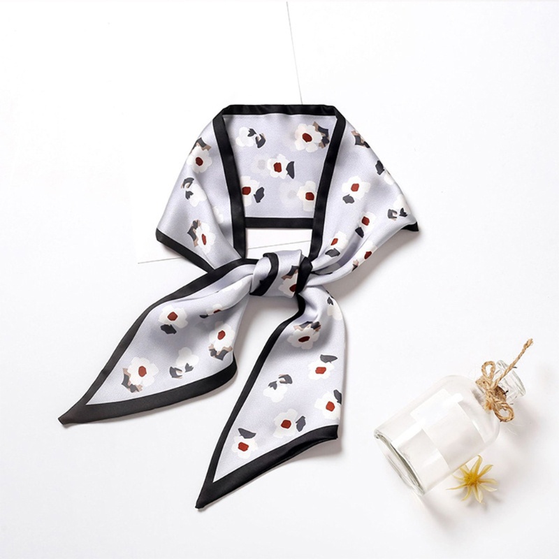 Khăn choàng cổ dài bằng lụa họa tiết hoa phong cách Hàn Quốc cổ điển cho nữ