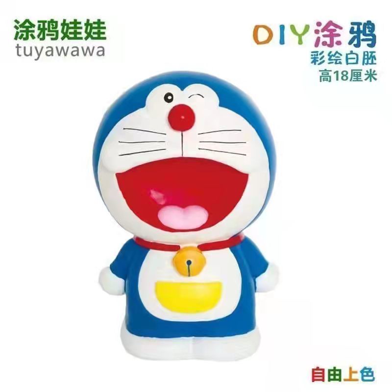 Ống Heo Tiết Kiệm Bằng Vinyl Chống Sốc Hình Doraemon Màu Trắng Sáng Tạo DIY