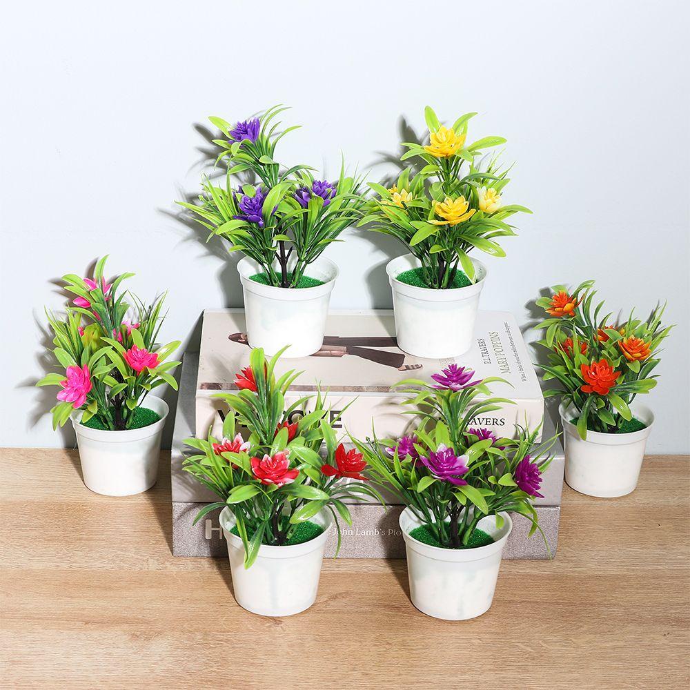 Chậu Hoa Giả Màu Sắc Đỏ Dùng Trang Trí Văn Phòng / Tiệc Cưới