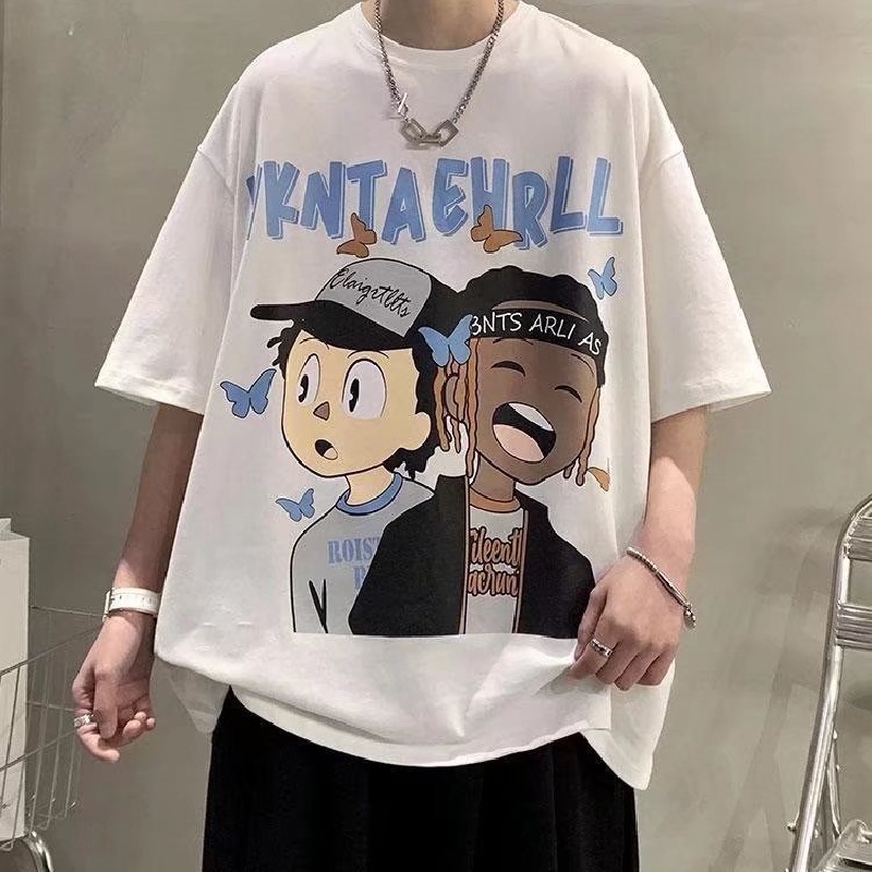 Áo Thun Tay Ngắn Dáng Rộng In Họa Tiết Hoạt Hình Phong Cách Hip Hop Nhật Bản Thời Trang Cho Nam Và Nữ Size M-8XL