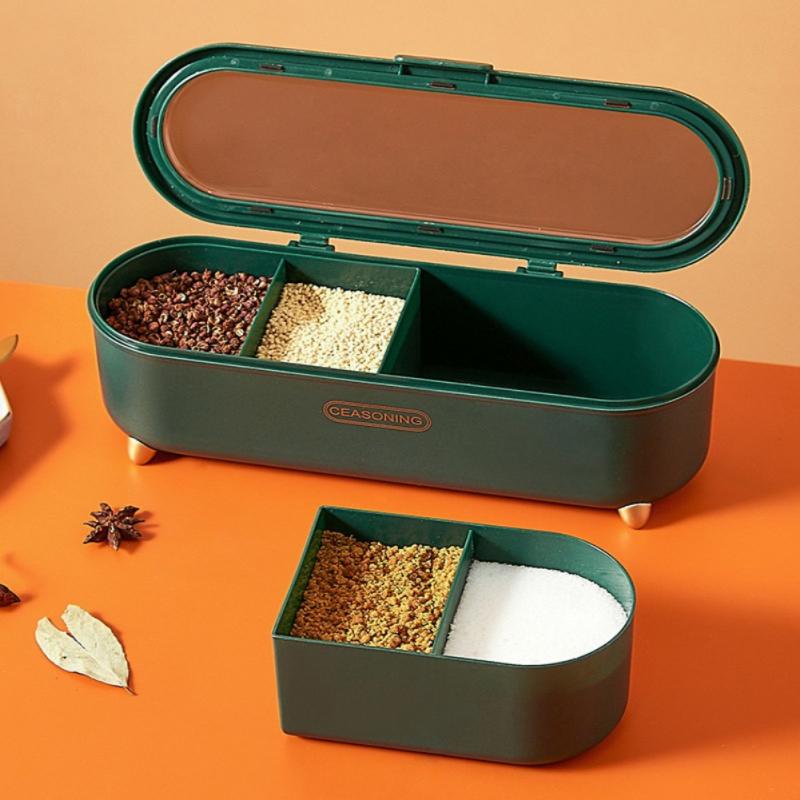 Hộp Đựng Gia Vị Chia 4 Ngăn Kèm Muỗng Cao Cấp Cho Nhà Bếp An Toàn Và Tiện Dụng