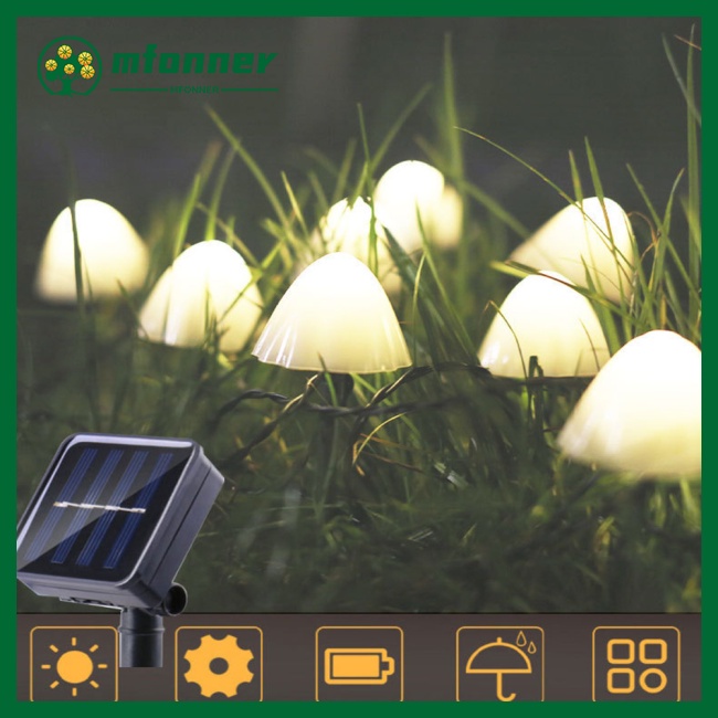 Dây Đèn Led 10 Bóng 3m Mini Hình Nấm Sử Dụng Năng Lượng Mặt Trời Chống Thấm Nước Trang Trí Sân Vườn