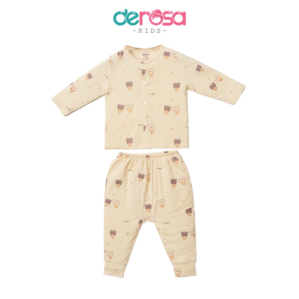Bộ quần áo dài tay bé trai và bé gái cài giữa DEROSA KIDS chất liệu bambo từ 3 - 6 tháng