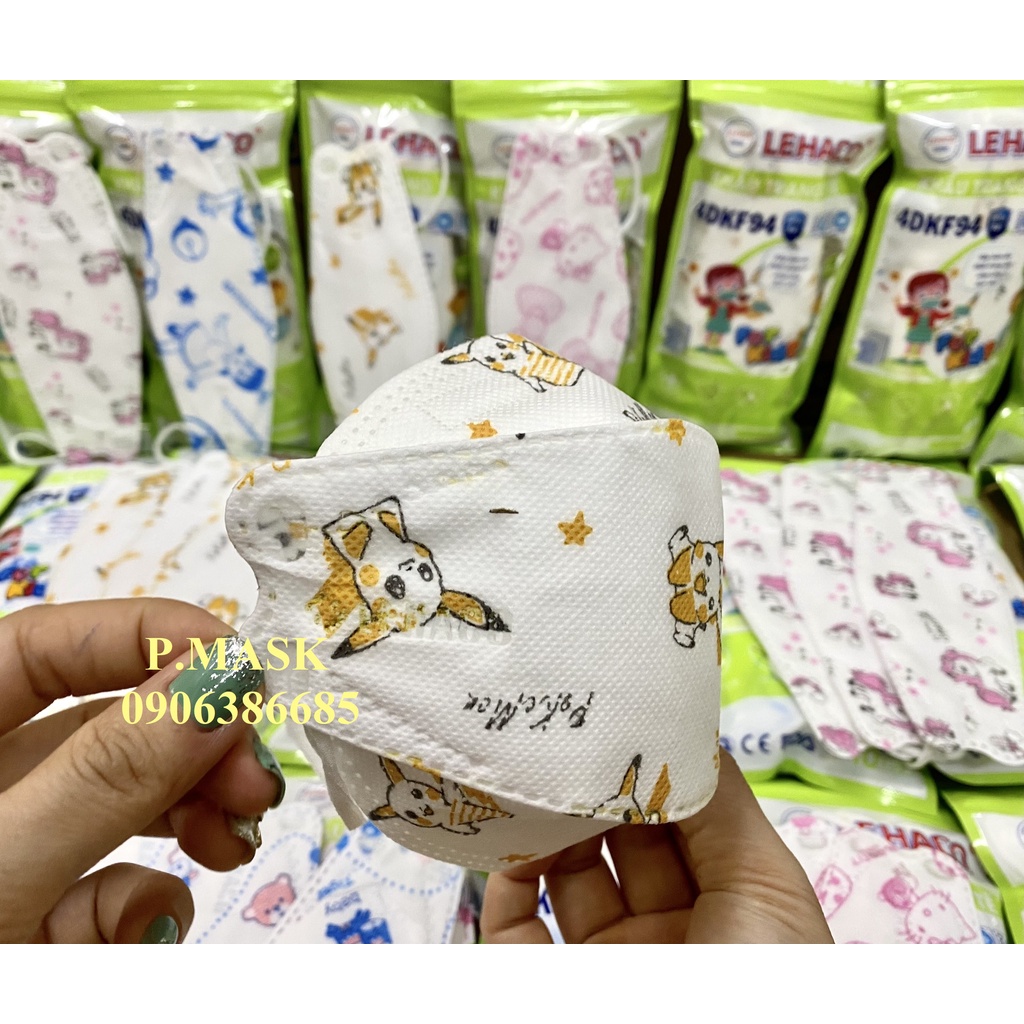 Khẩu trang KF94 KIDS LEHACO kháng khuẩn 10 cái/ hộp - Khẩu trang LEHACO 4D in hình cho bé đáng yêu 4 lớp