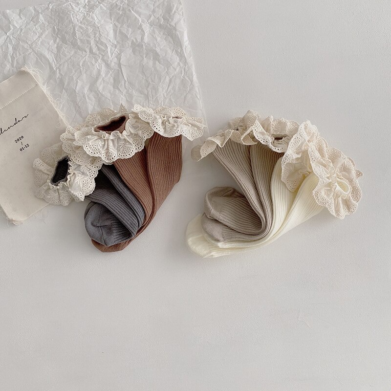 Set 4 đôi vớ BEAR LEADER chất liệu cotton mềm mại phong cách Lolita cho bé