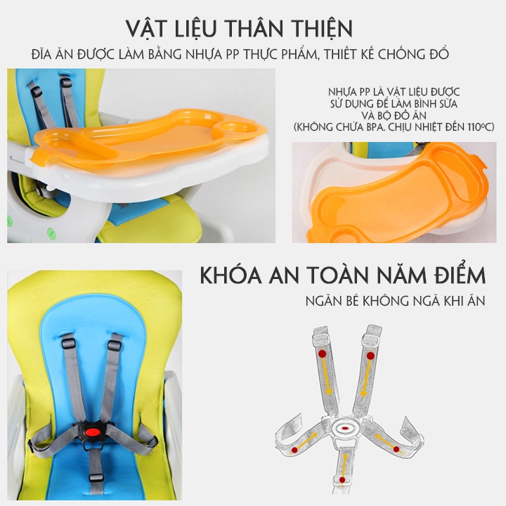 Ghế ăn dặm đa năng cho bé, ghế ăn dặm 2 trong 1 kiêm bàn học chất liệu an toàn M82