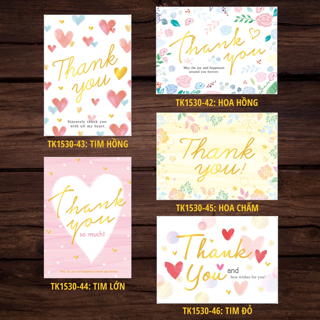 Thiệp giấy chủ đề Cảm ơn Thank you Card Cao Cấp Nhập Từ Đài Loan TK1530 Chữ Nhũ Vàng Họa tiết Cute 10.5x7.2cm