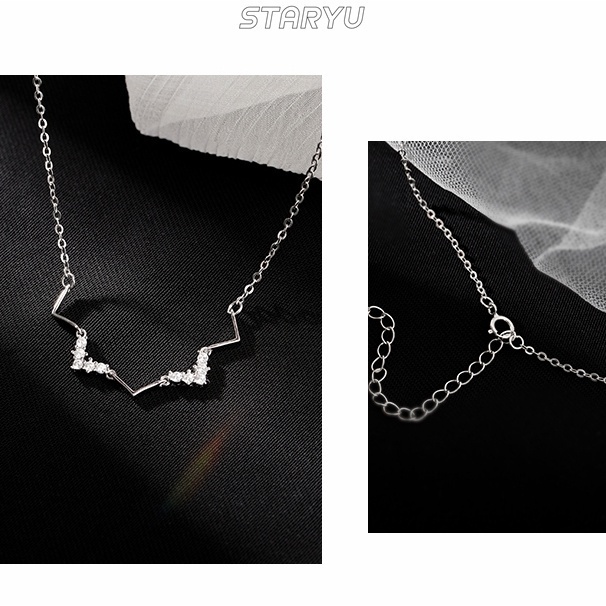 Vòng cổ Choker Bạc 925 Mặt Hình Nhịp Tim Đính Đá Zircon Thanh Lịch Cho Nữ