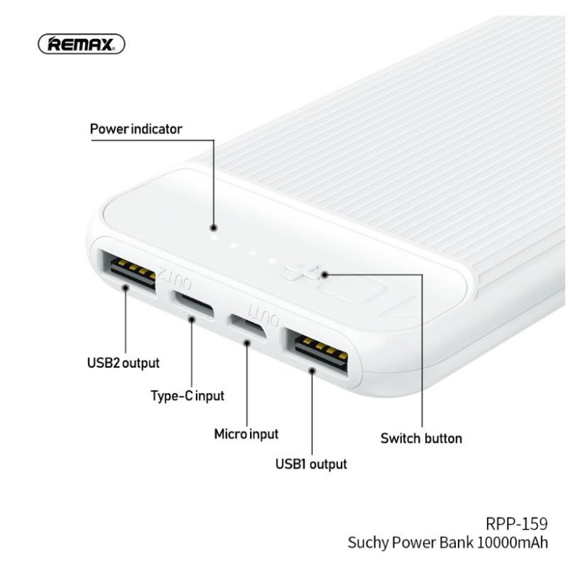 [Mã ELFLASH5 giảm 20K đơn 50K] Sạc dự phòng Remax RPP-159 dung lượng 10000mAh,hỗ trợ sạc kép 2 cổng USB,sạc nhanh 2.1A