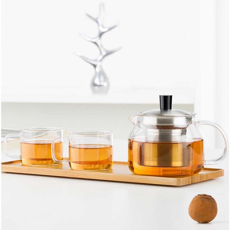 Bình trà thủy tinh lõi inox 470ml S043 - Ấm trà thủy tinh chịu nhiệt có lọc bằng Inox Samahome.