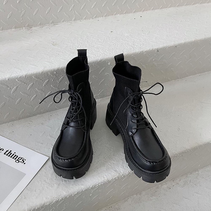 Boots cổ thun buộc dây ulzzang