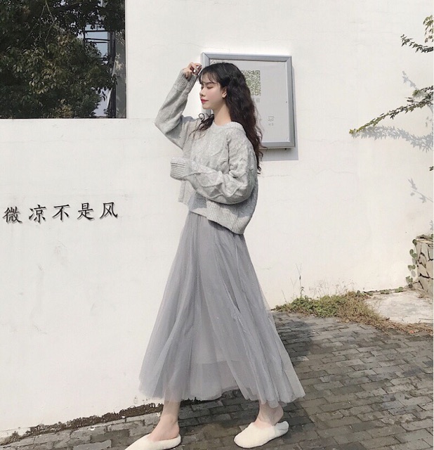 Set áo len chân váy tuyn