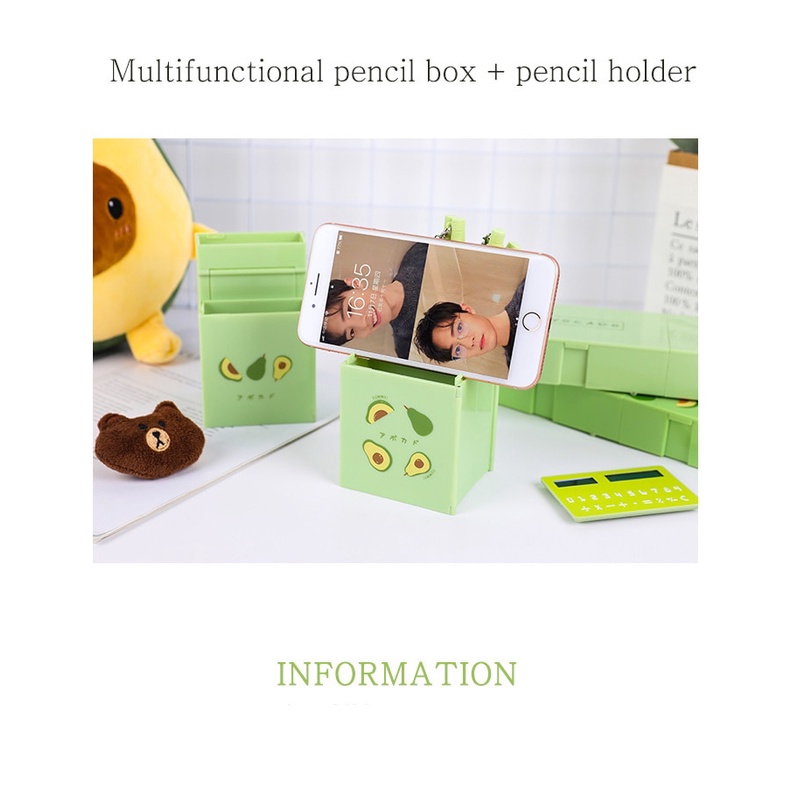 1 hộp đựng bút đa năng 4 trong 1 có gương và máy tính tiện dụng dễ thương