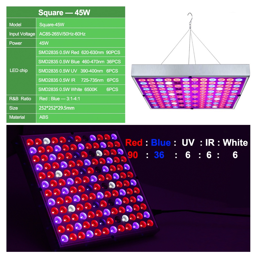 Đèn LED kích thích tăng trưởng cho cây trồng 25W 45W AC86V-265V SMD 2835 UV+IR