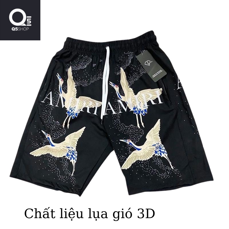 Quần đùi nam in họa tiết 3D _Q5SHOP_chất liệu vải lụa gió thoáng mát Quần short nam mặc nhà