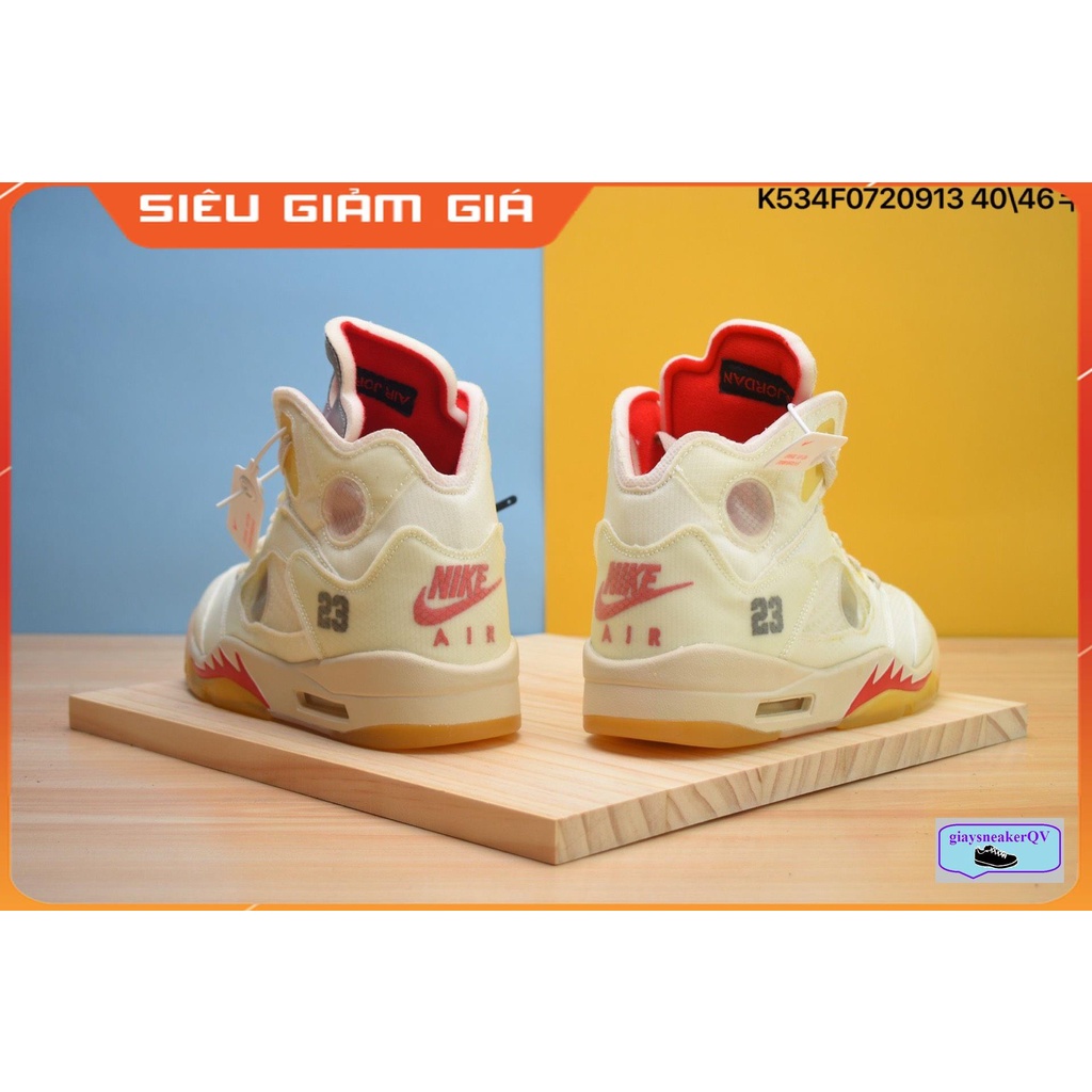 Giày thể thao Air Jordan 5 Retro Off White Sail trắng hồng siêu đẹp, siêu chất cho nam và nữ