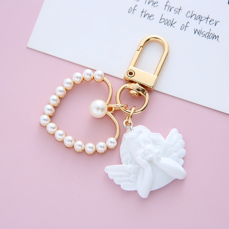 Retro baroque fairy keychain ngọc trai tình yêu mặt dây chuyền tai nghe chìa khóa mặt dây chuyền túi
