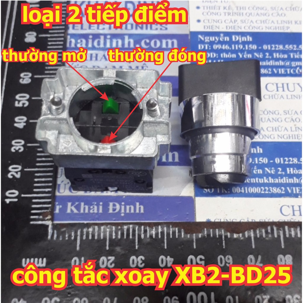 Công tắc xoay tủ điện ON/OFF, tự giữ 1 chiều, 1 thường mở, 1 thường đóng, phi 22mm, XB2-BD25 kde5616