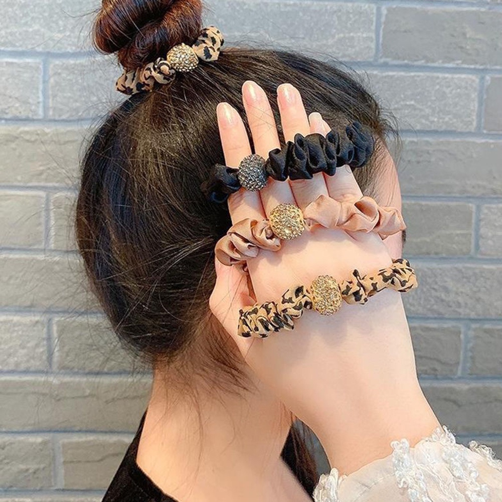 Dây Cột Tóc Co Giãn Cao In Họa Tiết Da Báo Đính Đá Thời Trang