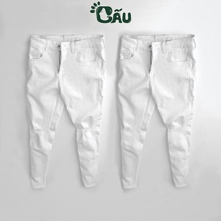 Quần jean nam trắng GẤU 194 trơn & rách vải jeans co dãn, dày dặn, form slimfit - Mã 25