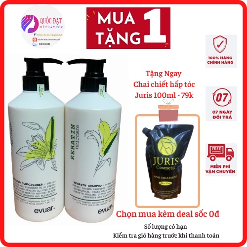 Bộ gội xả EVUAR keratin 758ml chính hãng công ty