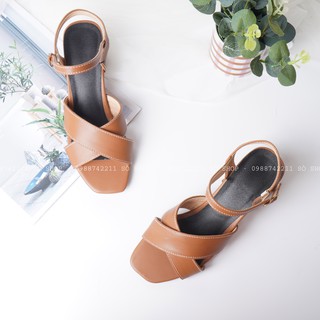 Giày Sandal Quai Chéo Gót Vuông Cao 5phân Cho Nữ