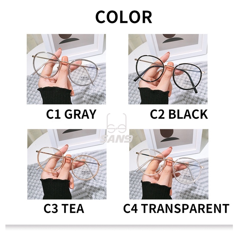 Mắt kính gọng tròn lớn chống ánh sáng xanh trong suốt thời trang hàn quốc cho nữ