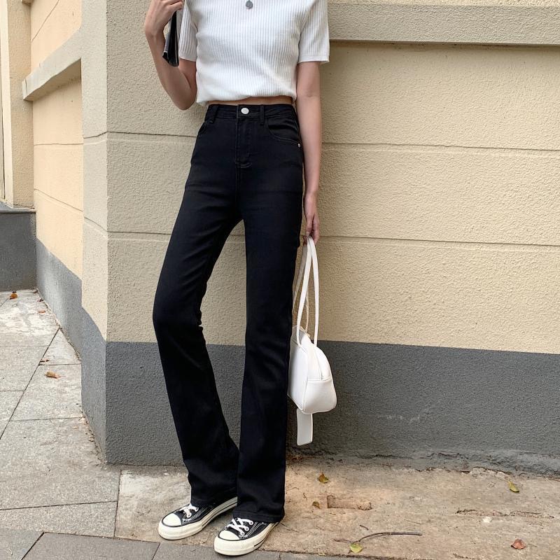 Quần jean nữ loe nhẹ trơn màu xanh nhạt basic phong cách hàn quốc SẴN