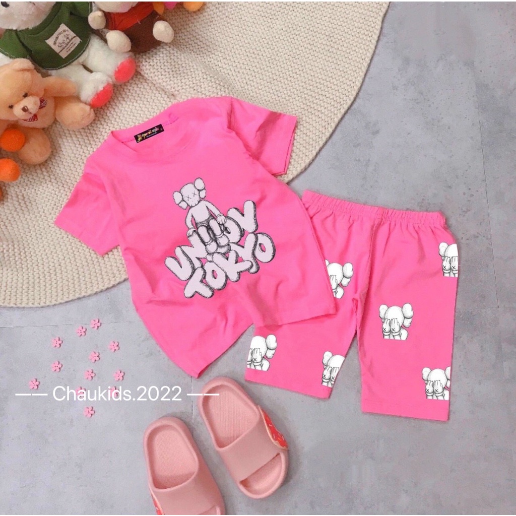 Bộ cộc tay mùa hè bé gái hình gấu Tokyo kèm quần legging đùi cho bé