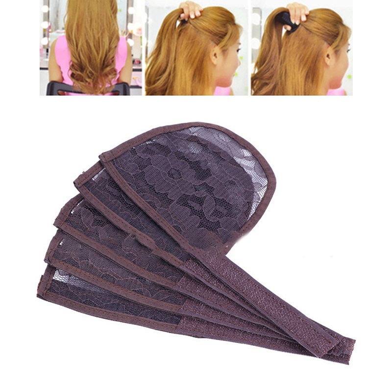 Youyo Set 5 Mũ Lưới Ren Làm Tóc Giả Buộc Đuôi Ngựa Không Cần Buộc Dây Có Thể Điều Chỉnh Phụ Kiện Tóc Đuôi Ngựa