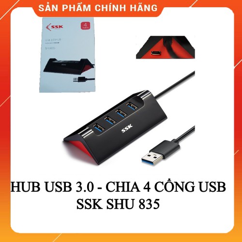 Hub USB 3.0 chia 4 cổng SSK SHU-835 . Chính Hãng 100% - Hỗ Trợ Chức Năng Như Hub Sạc (Đen)