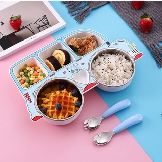 Bát Ăn Bằng Thép Không Gỉ 304 Họa Tiết Xe Hơi Hoạt Hình Cho Trẻ Em