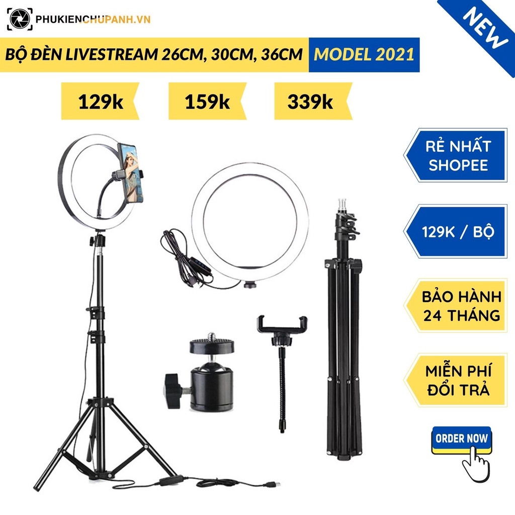 Bộ Đèn Livestream 26cm 30cm 36cm và chân 2m1 nhiều chế độ sáng, công nghệ mới nhất - PKCAVN