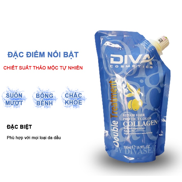 Kem ủ tóc COLLAGEN DIVA 500ml - Hấp tóc phục hồi hư tổn Lamyra