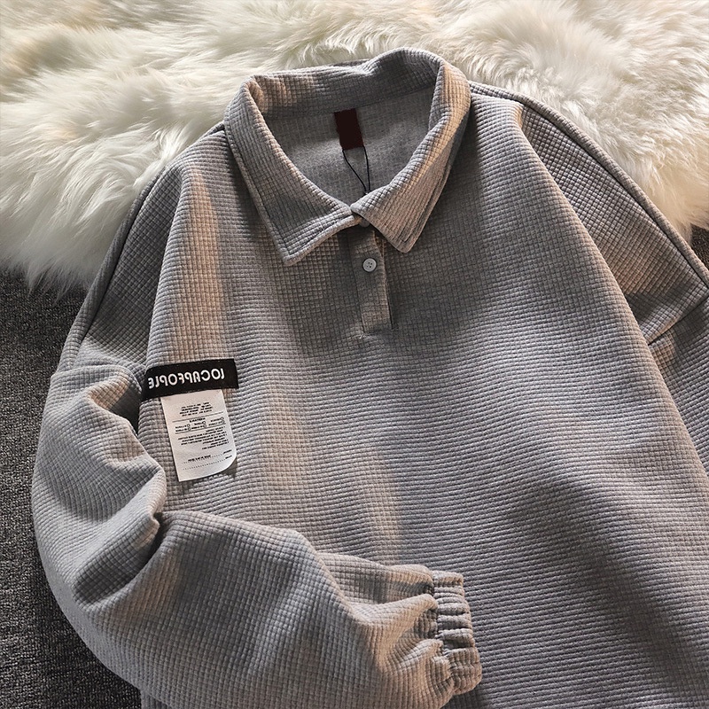 Áo sweater IELGY tay dài cổ polo phong cách Nhật Bản cho nam