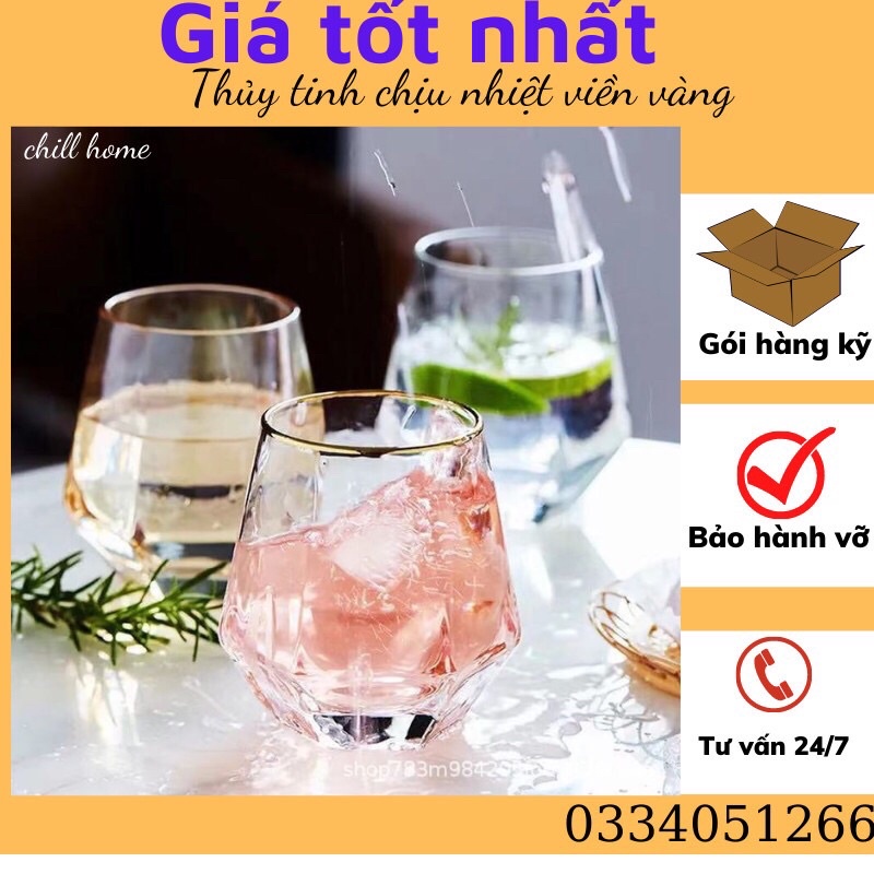 Cốc thủy tinh chịu nhiệt,ly thủy tinh uống nước dáng kim cương hàng cao cấp chill home