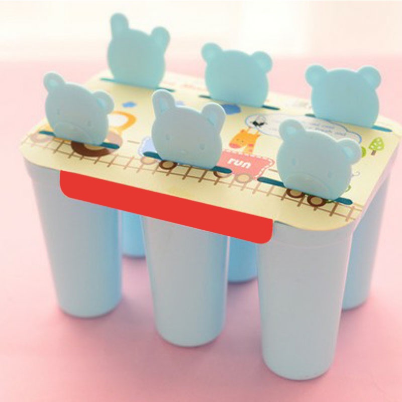 Khuôn Làm Kem Que 6 Ngăn Hình Gấu / Trái Cây Dễ Thương Diy