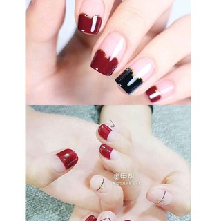 Tấm 14 miếng sticker dán móng tay màu đỏ rượu vang thời trang cho nữ