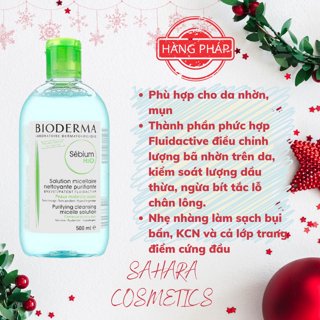 Dung dịch làm sạch và tẩy trang công nghệ Micellar Bioderma Sebium H2O 100 - 500ml dành cho da hỗ hợp đến da dầu