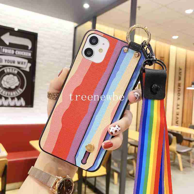 Fashion Casing for Xiaomi Mi Poco F3 M3 Redmi Note 10 9 Pro 10S 9S 9 9A 9C 8 8A 7 7A S2 Y2 Rainbow Gradient Wristband Hand Strap Soft Shockproof Phone Case