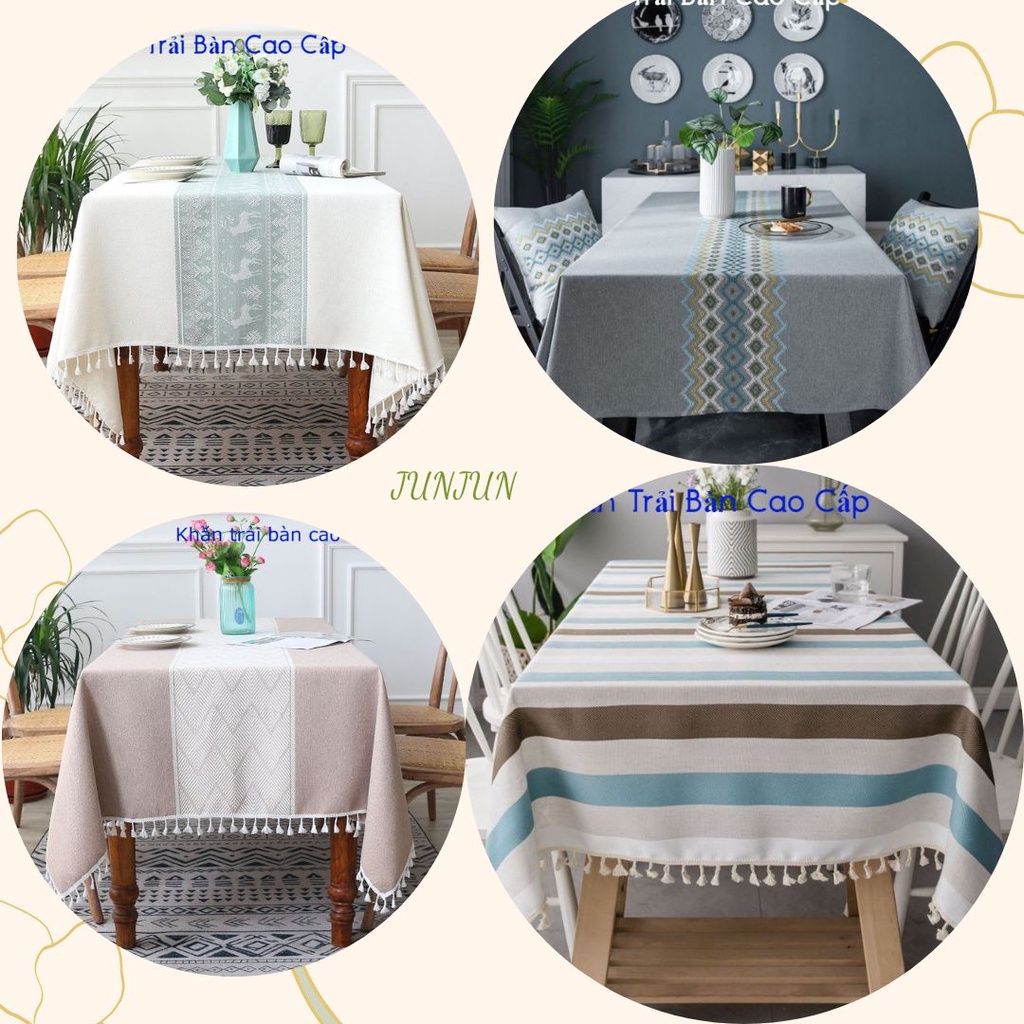 TH Khăn trải bàn Cao Cấp hình vuông/chữ nhật chất liệu cotton 100% Phong cách Bắc Âu